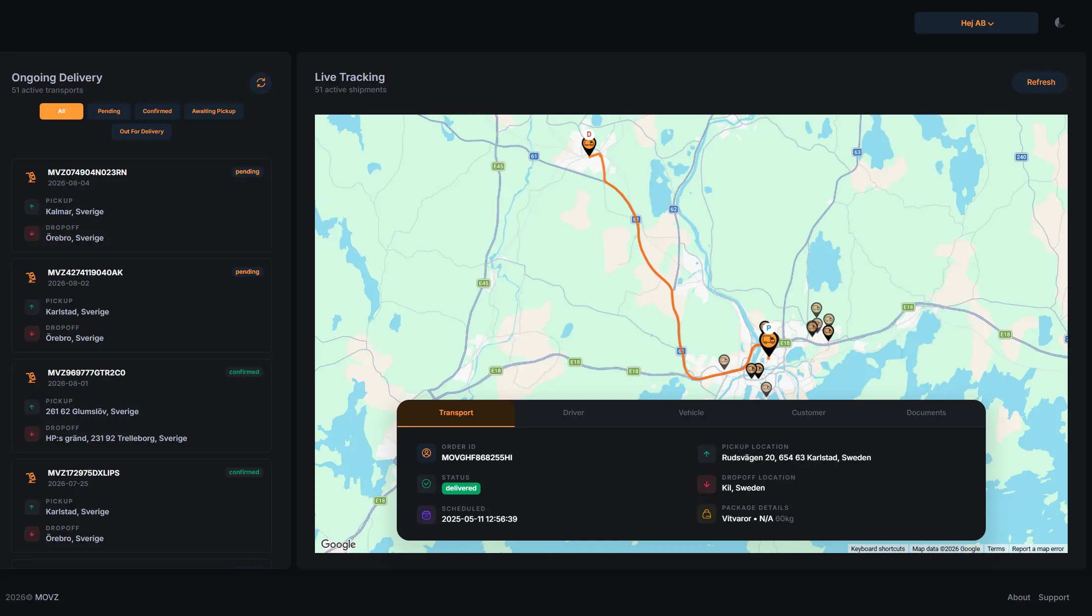 Movz logistics dashboard